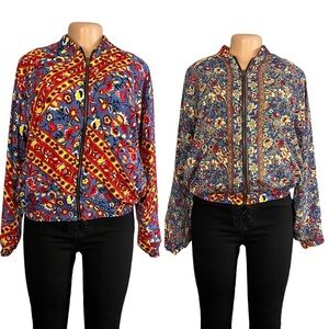 Deepti S.C Reversible Floral Print Silk Bomber Jacket